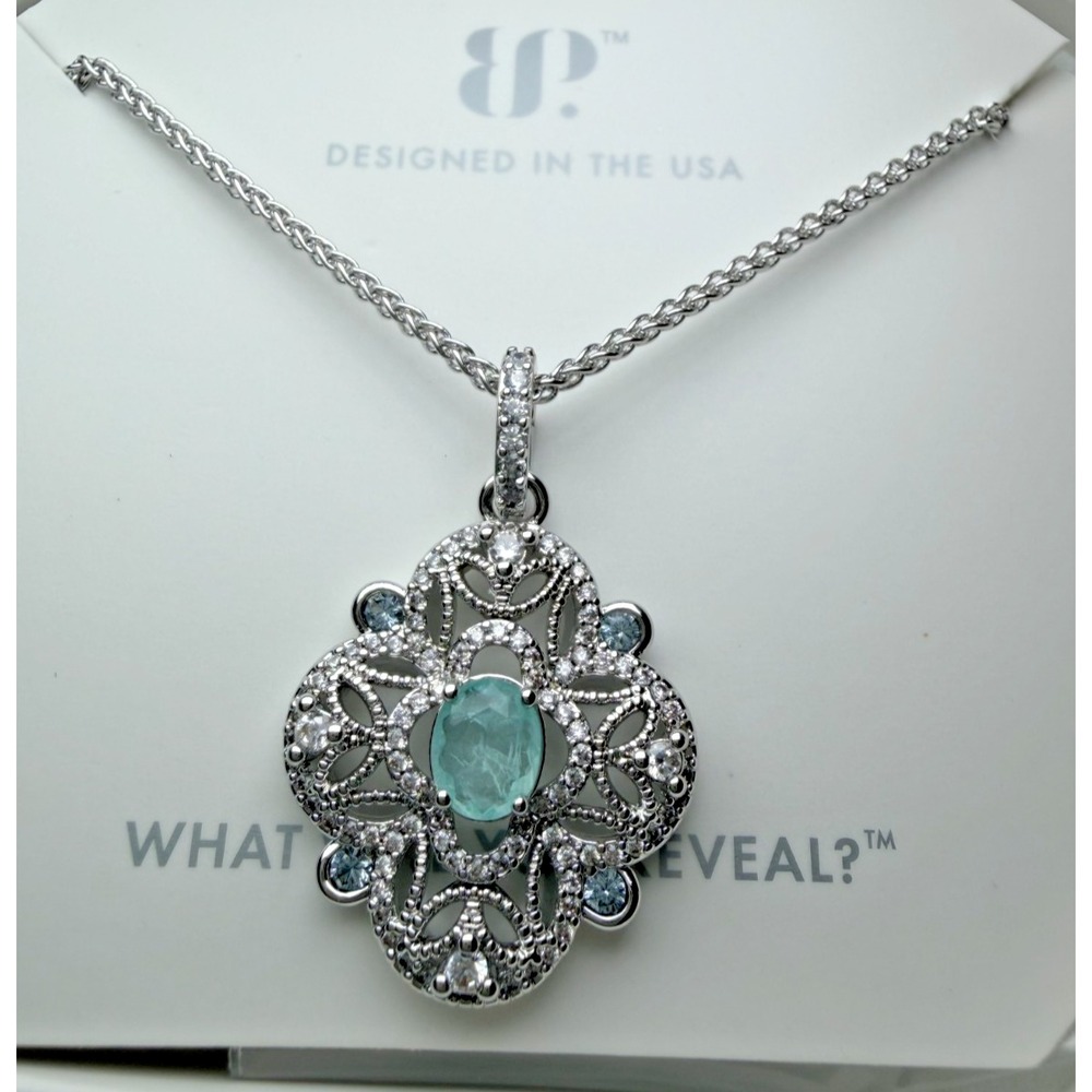 Bomb Party NK43063 The Rose Empress Necklace Rhodium Plated Aquamarine Quartz